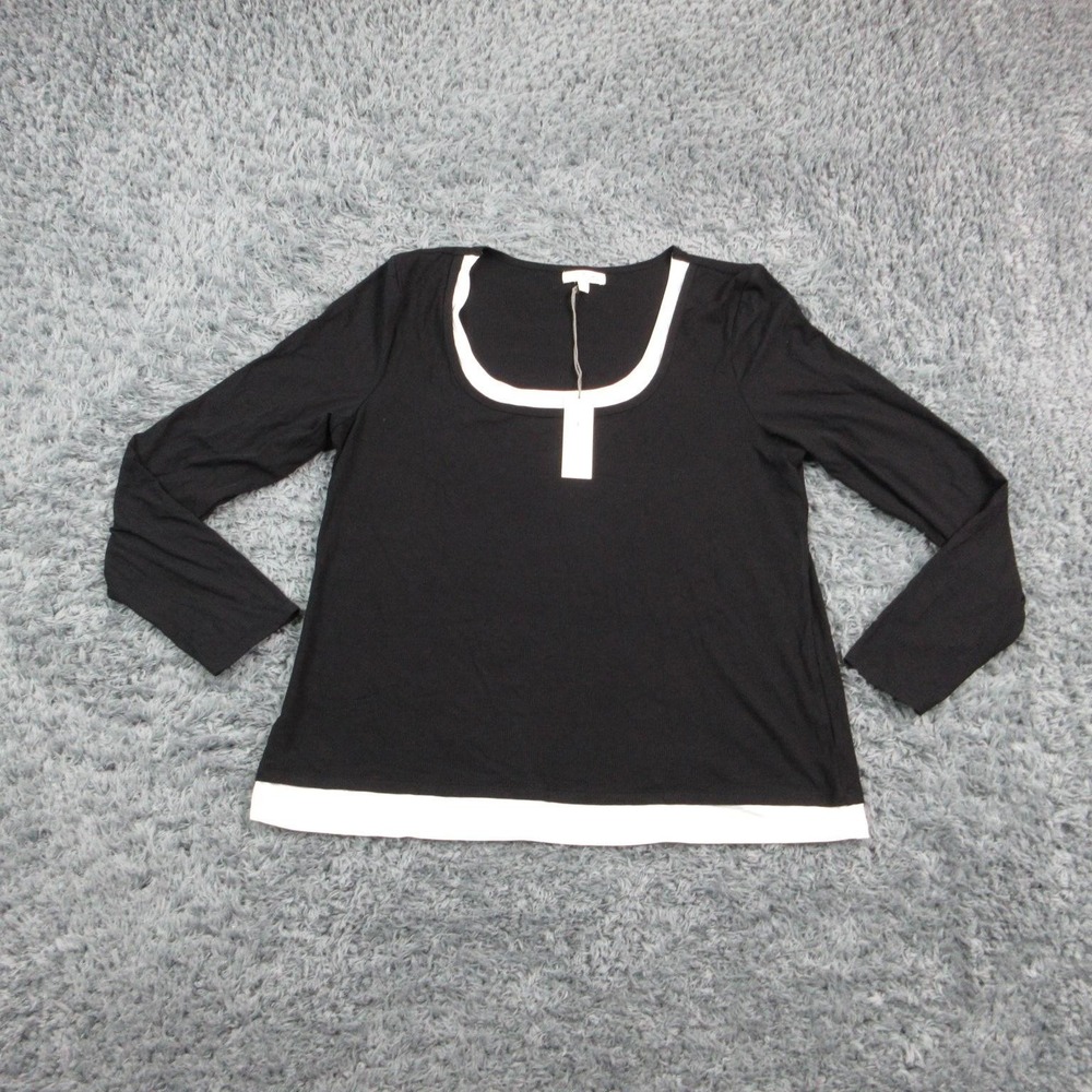 Nine Britton Blouse Womens 1X Black Scoop Neck Long Sleeve Rayon Spandex NWT